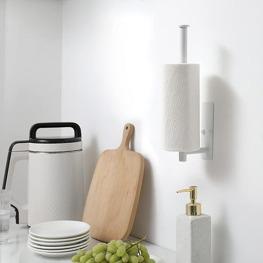 Paper Towel Holder Under Cabinet Wall Mounted Magnetic Paper Kitchen Towel Holder Stainless Steel 13inch White Paper Towel Holder for Bathroom Vanity Storage Organzier