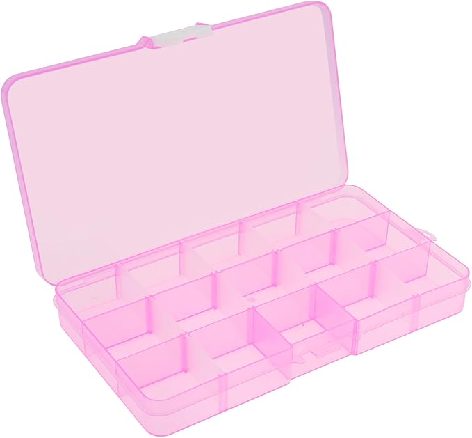 OriGlam 1pcs 17x10CM Plastic Organizer Storage Box with Adjustable Dividers, Jewelry Storage Container Box for Office Supplies Beads Crafts Fishing Tackles (Pink)