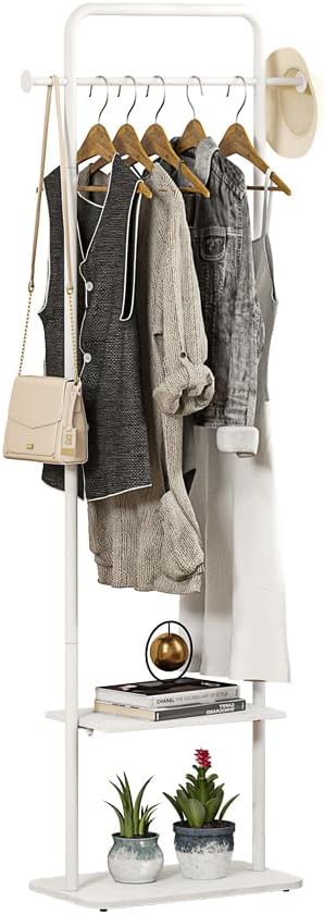 Clothing Rack, White Metal Freestanding Coat Rack, Modern Coat Rack Stand with Marble Base, Small Garment Rack for Boutiques, Entryway (White, 19.7")