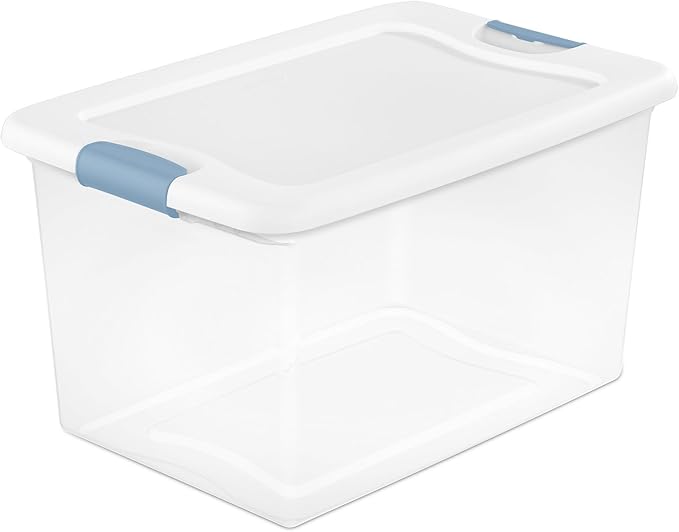 Sterilite 12 Pack Latching Box, 64 Qt Plastic Storage Container, Stackable Large Home or Office Tote Organizers with Secure Lids, White