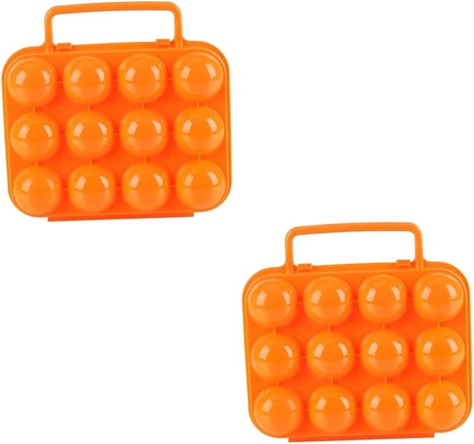 GLEAVI 2pcs Portable Folding Handle Carrier Holder for Eggs Storage Box for Kitchen and Outdoor Use Orange for Camping and Picnics