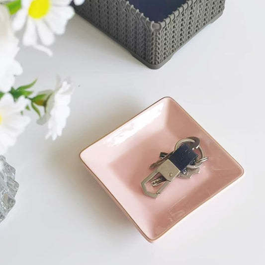 HANKOR Ceramic Jewelry Dish Tray, Decorative Trinket Tray Holder for Ring Earring Key, Gift for Women Girls, 4.7inch, Pink