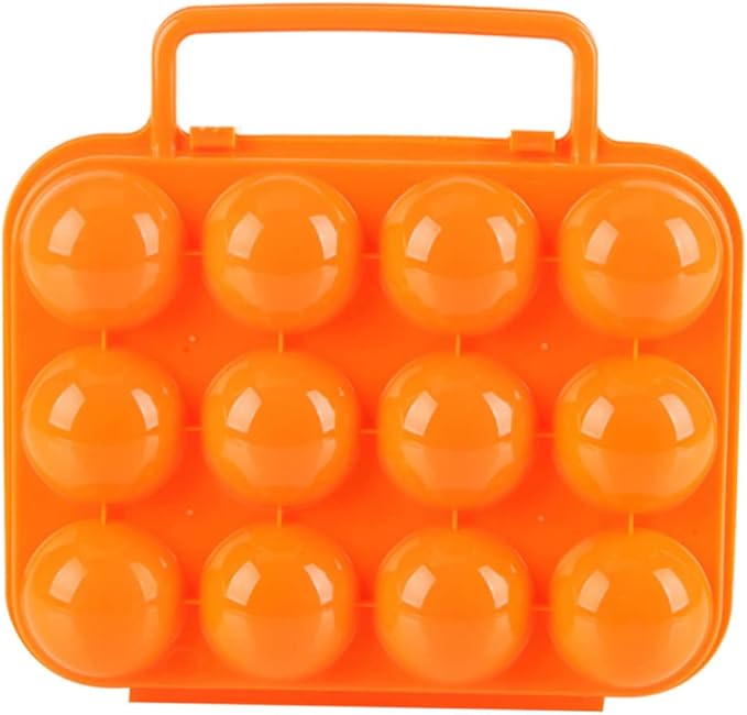 GLEAVI Portable Egg Holder for Camping and Travel 12-Egg Carrier with Folding Handle Compact Plastic Protector for Picnic and Refrigerator Storage 7.87 X 7.68 X 1.69 Inches
