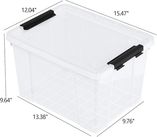 Tyminin 6-Pack Storage Box, 22 Quart Stackable Plastic Bins with Snap-On Lids, Clear