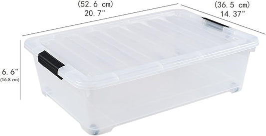 Yesdate 3-Pack 20 Quart Plastic Wheeled Latching Storage Boxes, Stackable Underbed Organizer Bins with Lid, Clear