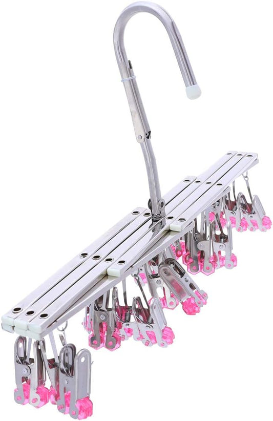 Drying Rack, Stainless Steel with 18 Pegs, Windproof Folding Portable Laundry Drip Hanger for Socks and Underwear