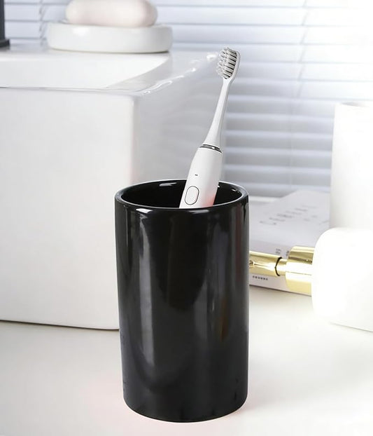 AHUDKKY Black Ceramic Toothbrush Holders, Electric Toothbrush Holder for Toothbrushes and Toothpaste,Elegant Bathroom Toothbrush Cup(300ml)