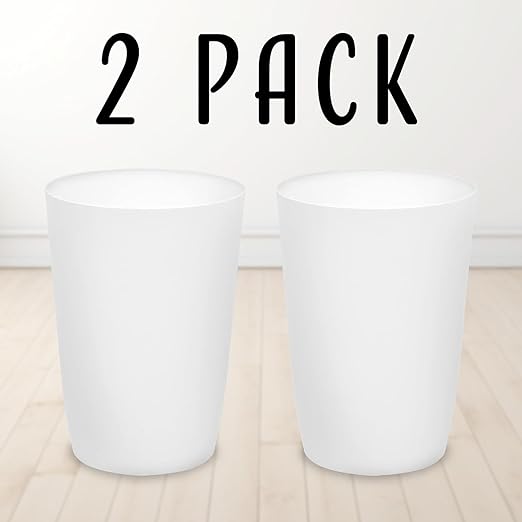 Mini Waste Basket - Pack of 2 Durable Small Plastic Garbage Trash Can Bin - Lidless Open-Top, Slim Profile for Compact Spaces - Suitable for Home, Bathroom, Office, Bedroom & More, White