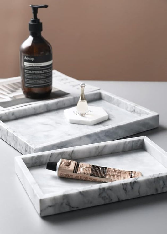 12 x 8 inch Real Natural Marble Vanity Tray, Genuine Marble Storage Tray for Cosmetics/Jewelry, Non-Resin/Non-Ceramic, Dresser Organizer Tray, Bathroom Tray, Home Decor, Kitchen, Coffee Table