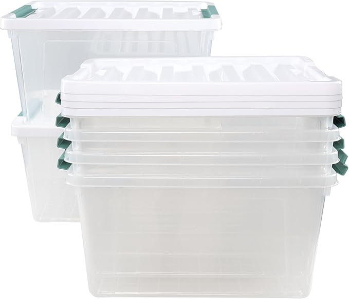 Cinkyou 6 Packs 35 L Clear Plastic Stackable Storage Container, Storage Bins with Lids