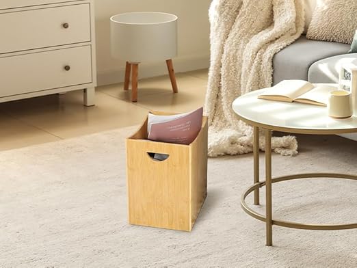 Bathroom Trash Can 5 Gallon Bamboo Trash Can Large Trashcans Farmhouse Wood Waste Basket Wastebaskets with Handles Office Garbage Cans for Under Desk Dustbin for Bedroom Kitchen