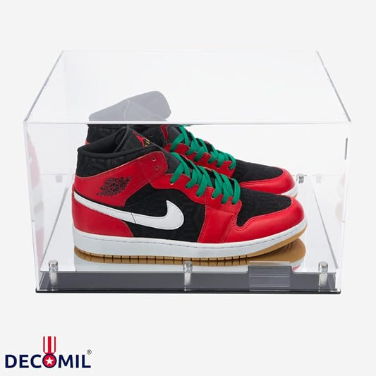 DECOMIL – Shoe Display Case, Acrylic Shoe Display Box, 2 Shoes Display, 16"x10"x12" Clear Display, Mirrored Floor Sports Memorabilia Case