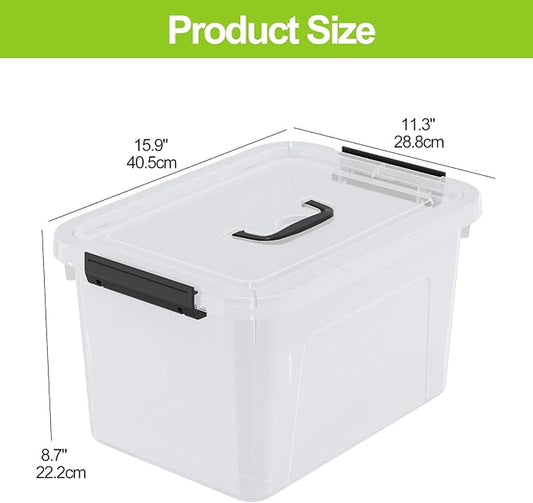 Drephia 4-Pack Clear Storage Bins Containers Boxes with Lid and Handle, 17.5 Quart Plastic Storage Bin