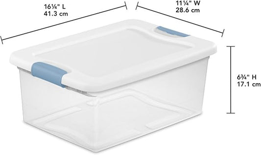 Sterilite 48-Pack Latching Box, Under Bed Storage Bins with Lids, Clear Plastic, 15 Quart - Heavy-Duty Organizing Containers for Closet, Bathroom, and Office