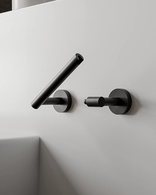Ruacq Toilet Paper Holder Matte Black Double Post Pivoting Round Tissue Holders Roll Holder Hangers Toilet Paper Holders SUS 304 Stainless Steel Modern Wall Mounted