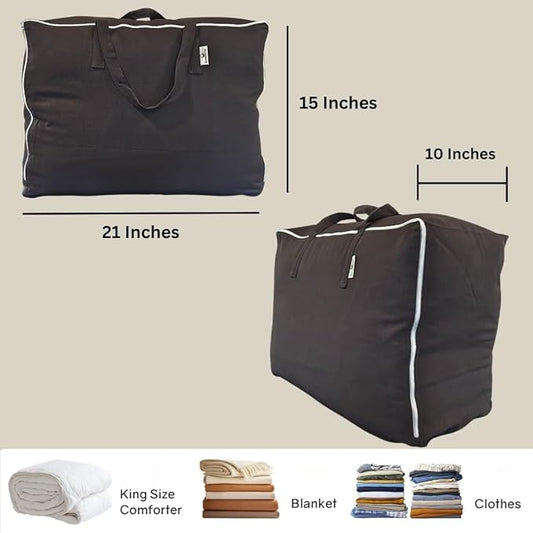 Forever Cotton Blanket and Comforter Storage Bag with Handles for Comforters, Blankets, Linens and Garments | Underbed/Wardrobe Breathable Closet Organizer Bag (X-Large (21"x15"x10"), Black)