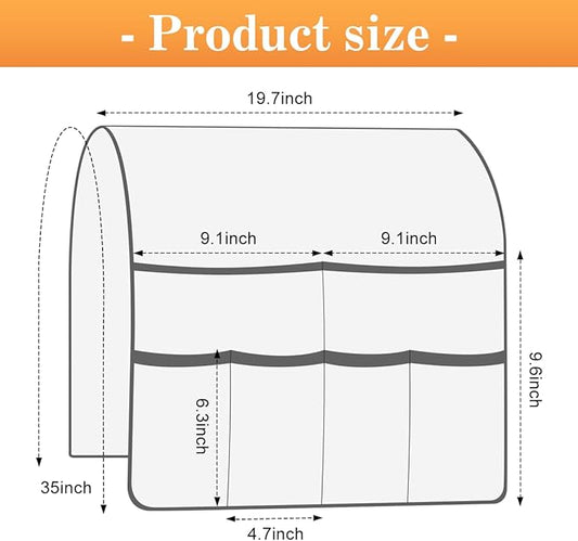 HADEEONG Sofa Armrest Organizer Arm Chair Caddy for Recliner, Remote Control Holder for Recliner, Non-Slip Armchair Caddy with 6 Pockets Storage for Magazine, Tablet, Phone, Beige