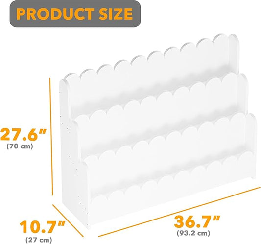 SpaceAid 3-Tier Scalloped Bookshelf, Montessori Bookcase for Toddlers, Wooden Book Shelf Organizer Display Furniture for Kids Rooms, Playroom, Nursery and Classroom, 36.7“ Wide, White