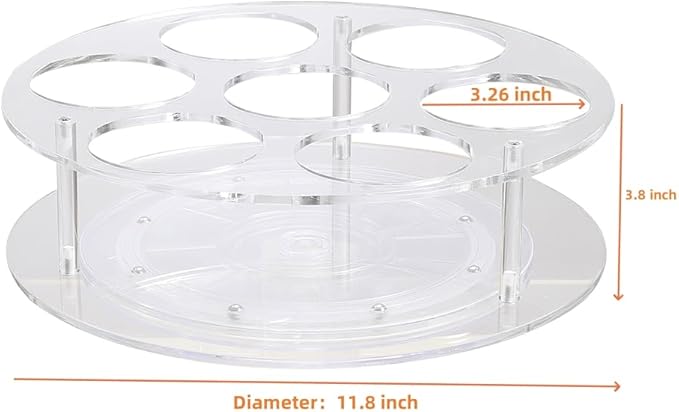 IEEK Large Rotating Coffee Syrup Organizer 7 Bottles Clear Acrylic Coffee Syrup Rack for Countertop Syrup Bottle Holder Stand With Anti Slip Pad for Coffee Bar Station,Turntable Wine Display Tray