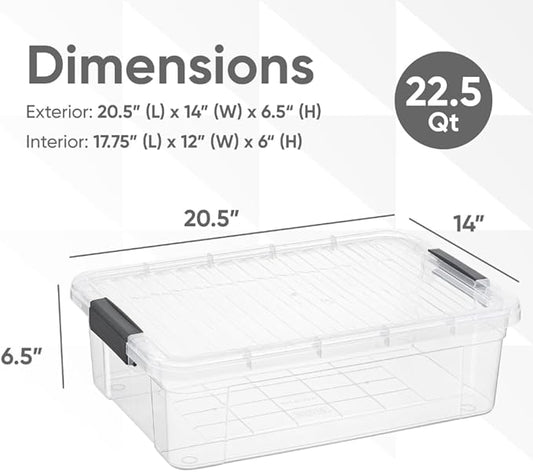 Superio Storage Bins with Lids, Clear Plastic Containers for Organizing, Stackable Totes, BPA Free, Odor Free, Organizer Boxes for Home, and Dorm (8 Pack, 22.75 Qt)