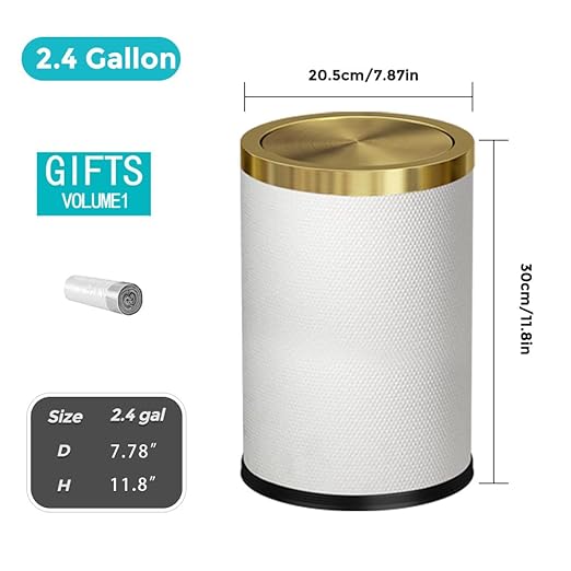 2.4 Gallon Bathroom Trash Can with Lid, Pu Leather Modern Garbage Can, Round Decorative Waste Basket, for Near Desk, Powder, Bedroom, Hotel, Office, Home (9L-Checked White)