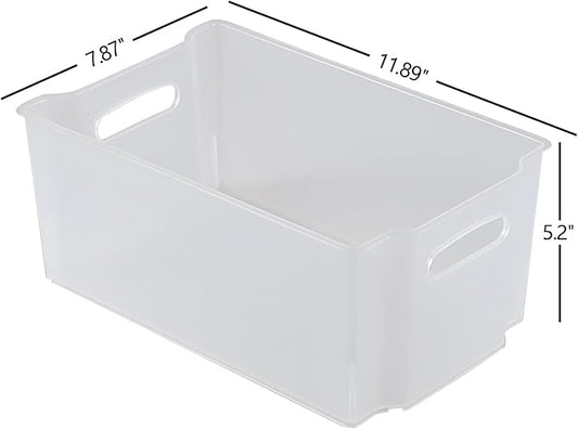6 Packs Freezer Organizer Bins, Stackable Plastic Pantry Storage Bins, Frosted Transparent
