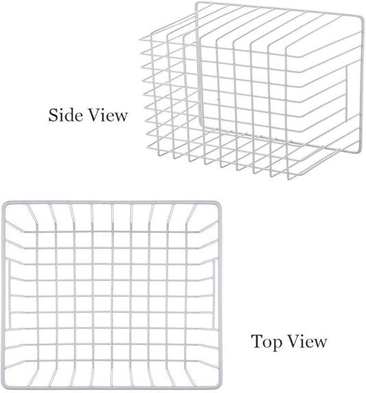 SANNO Freezer Wire Storage Organizer Basket, Refrigerator Storage Baskets Bins Organizer with Built-in Handles for Cabinets, Pantry, Closets, Bedrooms 4 Pack 11"x10"x 7" White