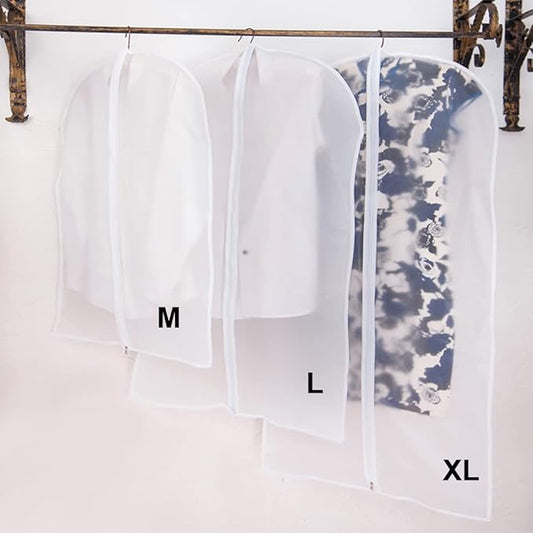 LeLehome 24 Inch X 40 Inch Set of 5 Dustproof See-Through Travel Garment Suits Covers, Clear Waterproof Clothes Organizer Dress Hanging Zipper Bags Protector