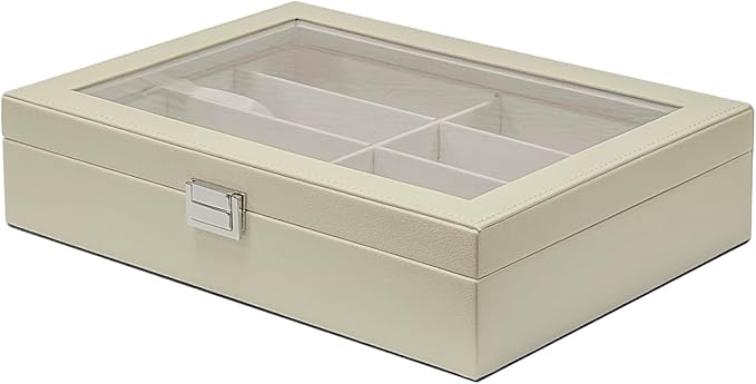 UnionPlus 8-Slots Sunglasses Case Organizer, Eyeglass Glasses Display Holder Collector, Multiple Sunglasses Storage Case, Lychee Beige