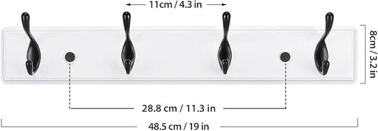 Wooden Coat Rack, Wall-Mounted Organizer for Closet, Entryway, Hallway, Foyer, Bedroom, Heavy Duty Double Hooks for Hanging Towels, Bags, Hats, Jackets, Key (WhiteBlack, 4 Hooks)