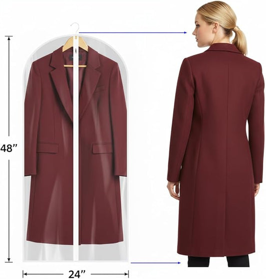 All Clear Garment Bags for Travel - 48” PEVA Waterproof Suit Cover with Zipper for Hanging Clothes, long dress - Durable Dresser for Closet Storage, Dustproof & Moisture Resistant - 48”/6 Pack