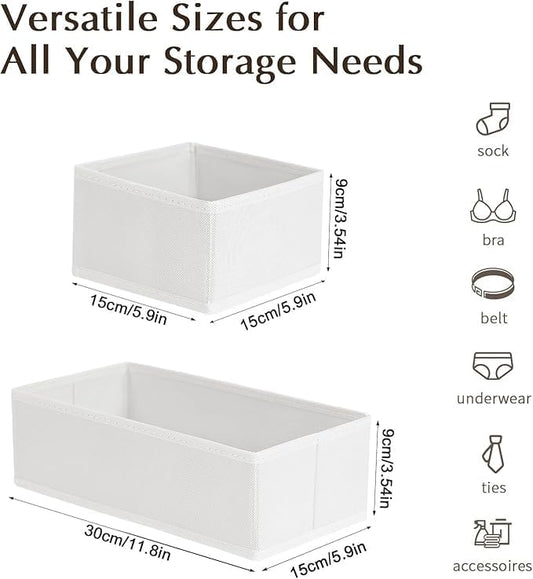 DIMJ Drawer Organizers Clothes, Set of 16 Dresser Organizer Bins, Fabric Closet Organizers and Storage, Shallow Drawer Dividers for Nursery, Clothing, Baby Clothes, Socks, Underwears, Tie (White)