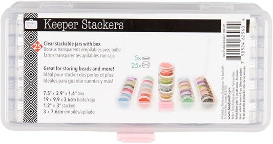 Craft County Clear Organizer Box with 5 Sets of Five Stackable Jars with Lid – 31 Pieces – Great for Diamond Art, Beads, Findings, Saving Space, and More!
