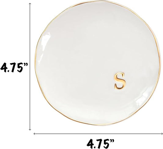 COLLECTIVE HOME - Ceramic Jewelry Tray, Decorative Trinket Dish for Rings Earrings Necklaces Bracelet Watch Keys, Birthday Mother's Day Christmas Gift for Women, 4.75", Glossy (s)