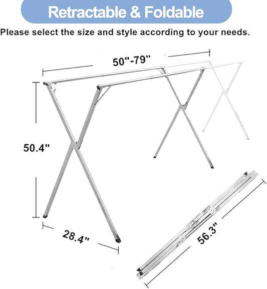 2026 Premium Stainless Steel Clothes Drying Racks, Foldable and Adjustable Laundry Drying Rack Clothing for Indoor Outdoor (79" D x 28.4" W x 50.4" H)