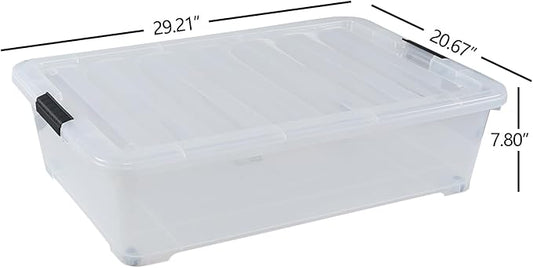 Buyitt 50 Quart Wheeled Latching Storage Box, Stackable Bin with Latch Lid, Plastic Container to Organize Shoes Underbed (3 Pack)