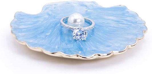 LARAINE Jewelry Tray Ring Display Holder Mermaid Trinket Dish Home Decorative Plate For Earrings Necklace Bracelet Organizer Display (Pearl Blue)