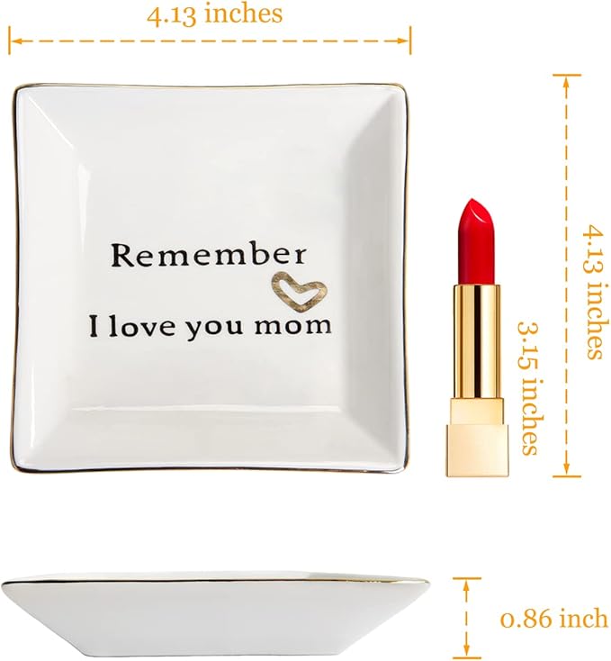 HOME SMILE Ceramic Ring Dish Jewelry Tray-Mom Gifts, Remember I Love You Mom - Birthday, Mother's Day, Christmas Gifts for Mom