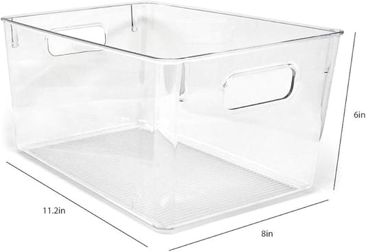 Isaac Jacobs 3-Pack Large Clear Storage Bins with Handles, Plastic Organizer for Home, Room, Office, Fridge, Kitchen/Pantry Non-Slip Container Set, Food Safe, BPA Free (3-Pack, Large)