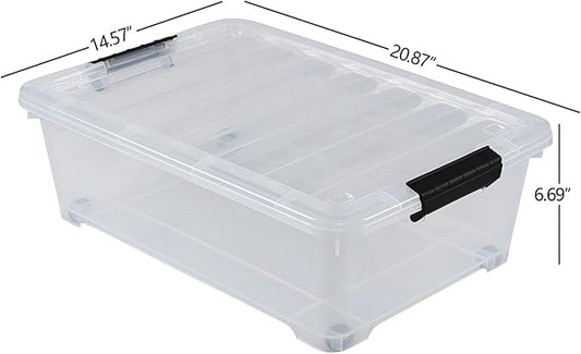 Zopnny 3-Pack 20 Quart Under Bed Shoe Storage Organizer, Underbed Storage Container Box with Wheels, Clear