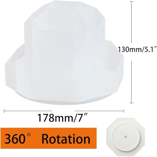 Transparent White Rotating Art Supply Storage with 9 Compartment, Pencil & Pen Holder for Kids Art Desk, Homeschool & Home Office Desktop Organizer