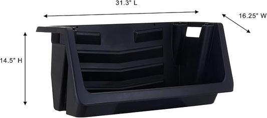 Mighty Tuff Heavy Duty Nesting Stack Bins, Pack of 3, Extra-Large Handles, Wide Front Opening, Interlocking, Stack Vertically, Holds Up To 100 Pounds, Black