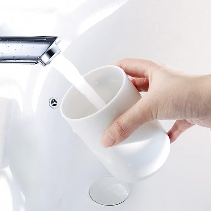 wongwongcat Bathroom Tumblers 2Pcs, Mouthwash Cup, Toothbrush Holders, Drink Mug, Pen Holder, Unbreakable Dishwasher Safe, 10fl.oz(300ml)/Pcs (White & White)