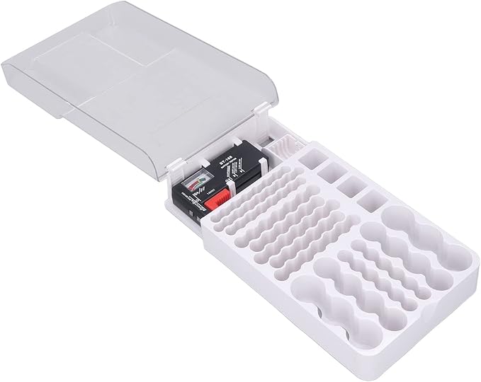 Battery Organizer Storage Box with Tester,Clear Lid Battery Organizer Storage Case Holder Holds 93 Batteries Battery Storage Box Battery Carrying Case(Batteries are Not Included)
