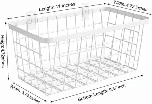 LeleCAT White Hanging Kitchen Baskets For Storage Adhesive Sturdy Small Wire Storage Baskets No Drilling Wall Mounted Kitchen Food Pantry Bathroom Shelf Storage, 4 PACK,White