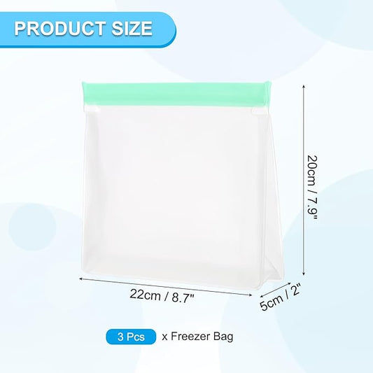 PATIKIL 8.7"x2"x7.9" Reusable Freezer Bag, 3 Pcs Leakproof Zip Food Storage Stand Up Bags Fridge Snack Vegetable Fruit Ice Container for Long-Lasting Freshness, Green