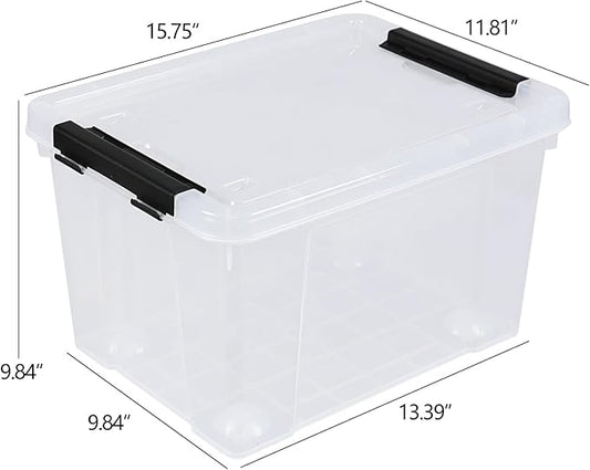 Buyitt 4 Packs 22 Qt. Plastic Storage Bins with Lids, Stackable Storage Containers Box with Latches, Clear