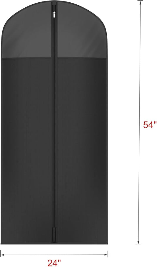 Univivi Long Garment Bags for Hanging Clothes, 54" Dress Bags for Gowns Long for Closet Storage with Large Visible Window for Long Suits, Coats, Dresses, 6 Pack, Black
