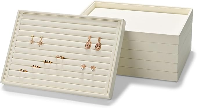Microfiber Jewelry Display Tray, Stackable Jewelry Drawer Organizer Trays, Ring Necklace Watch Perfume Organizer Display Tray (Beige)