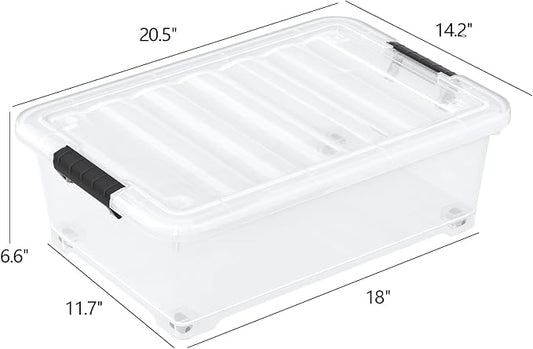 Uumitty 20 Quart Under Bed Shoe Storage Container Bin with Wheels for Underbed, Home or Office Organization, Set of 4